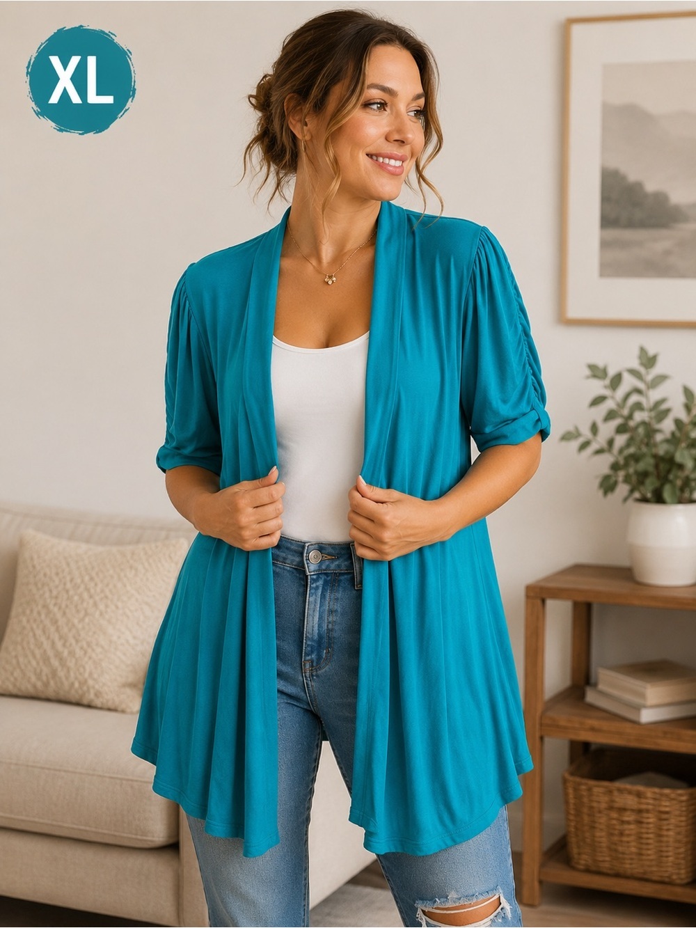 STORM Open-Front Teal Draped Women's Top XL